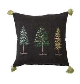 Creative Co-Op Reversible Evergreen Pillow with Fringe