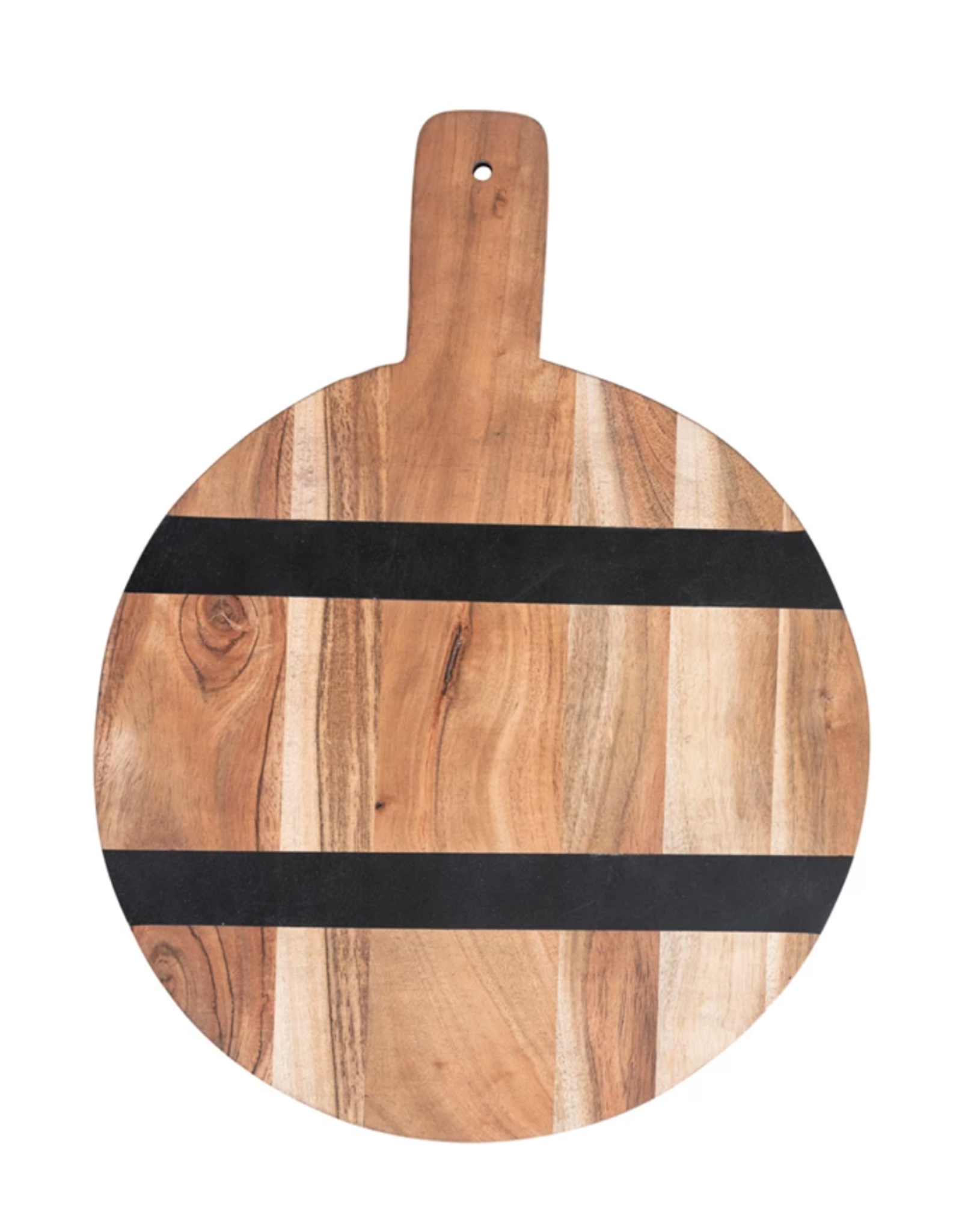 Bloomingville Round Mango Wood Cheese/Cutting Board w/ Stripes, Natural & Black