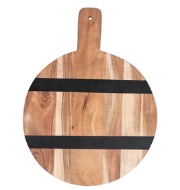 Bloomingville Round Mango Wood Cheese/Cutting Board w/ Stripes, Natural & Black