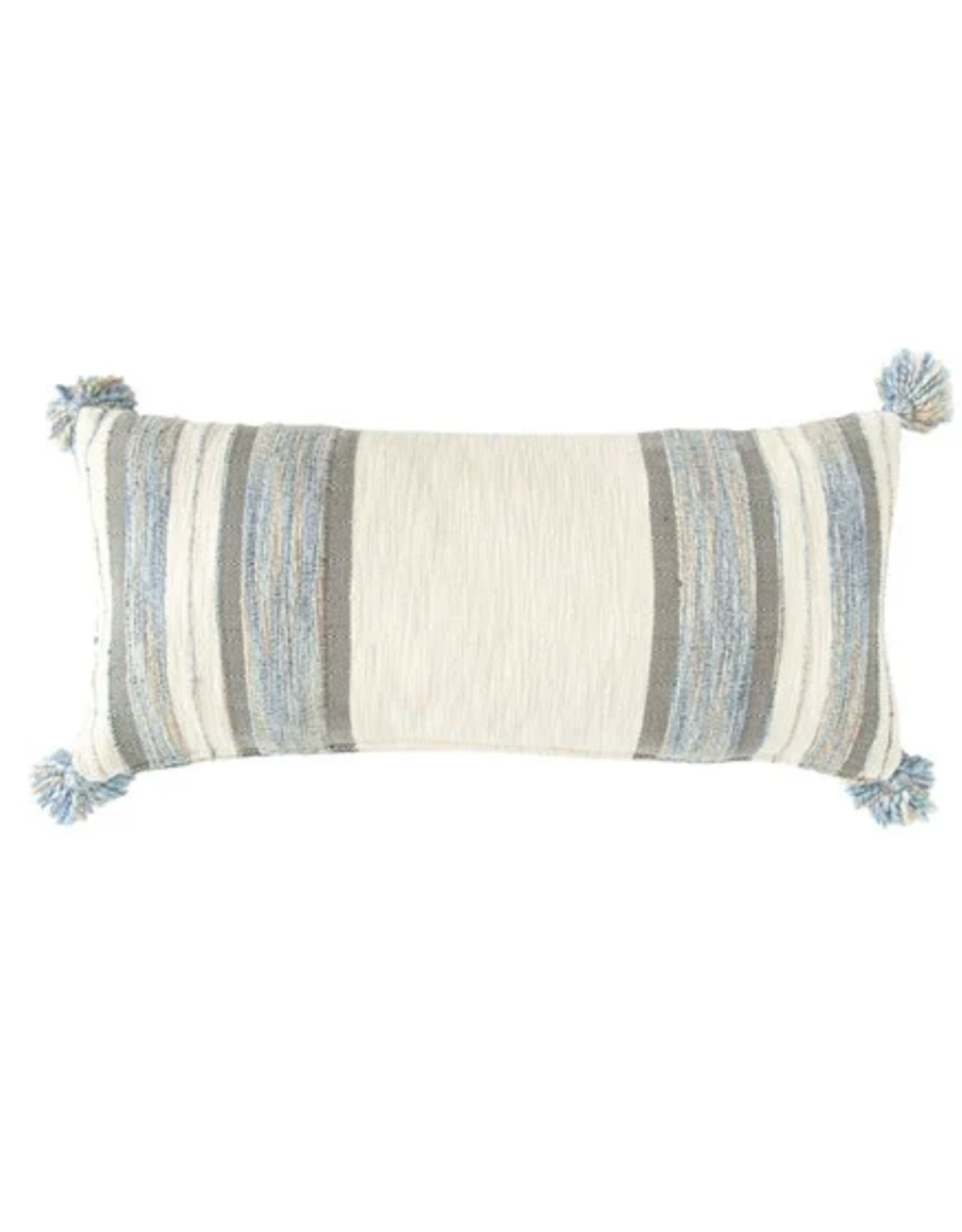 Creative Co-Op Deep Gray & Blue Stripe Pillow with Tassels