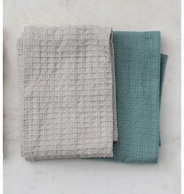 Creative Co-Op Grey & Turquoise Waffle Weave Towel, set of 2