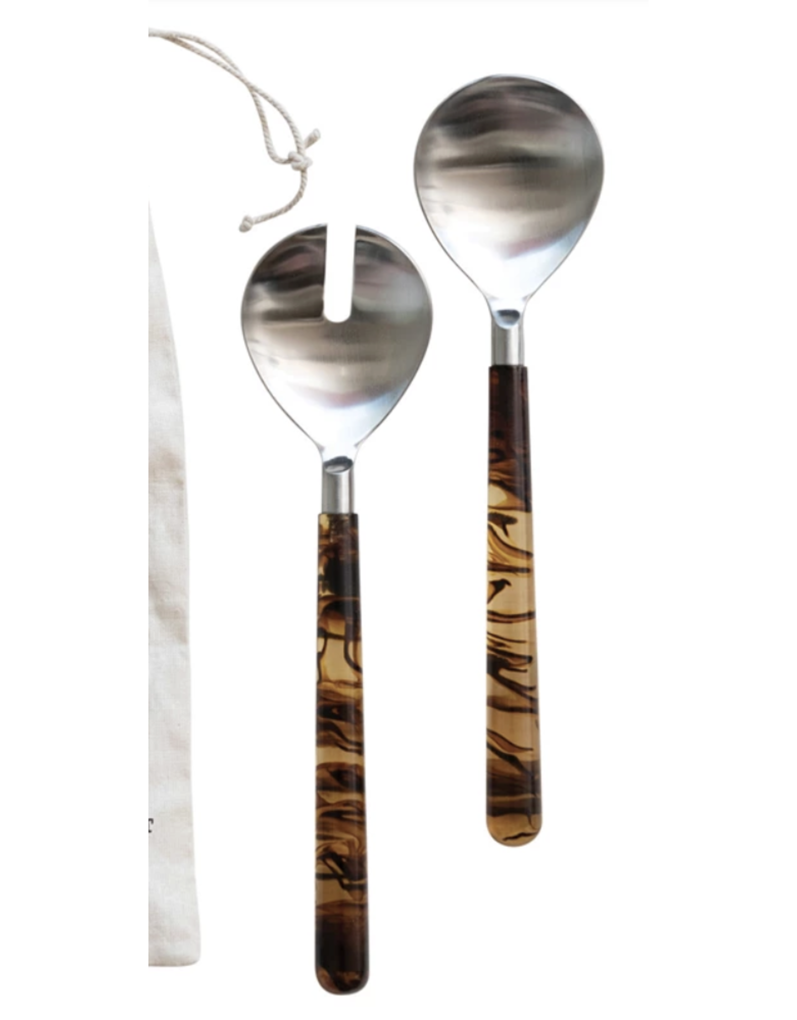 Creative Co-Op Stainless Steel Salad Servers, with Resin Finish, set of 2