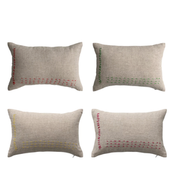 Creative Co-Op Hand Embroidered Linen Lumbar Pillow