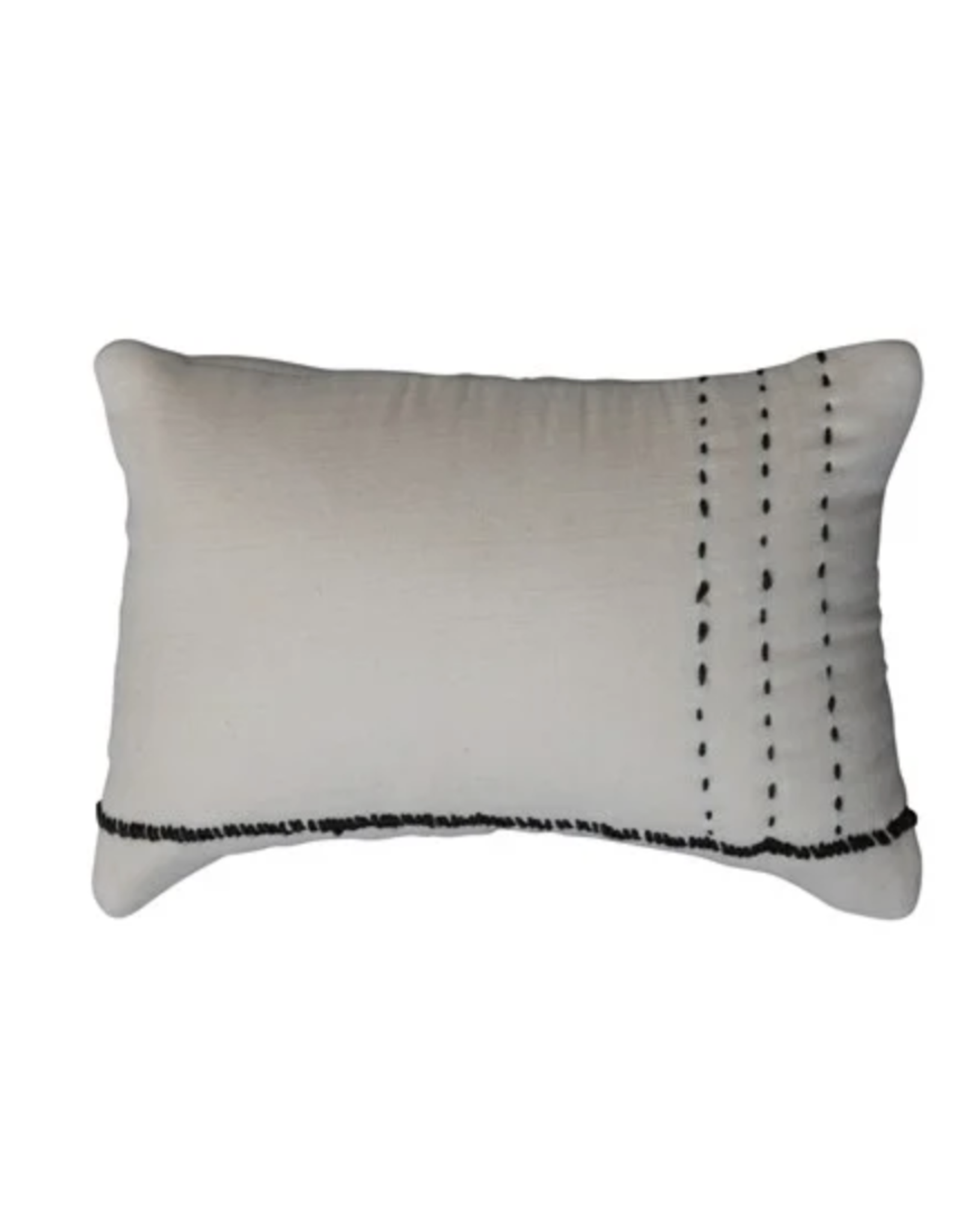 Creative Co-Op Cream Small Lumbar Pillow with Gray Hand Embroidery
