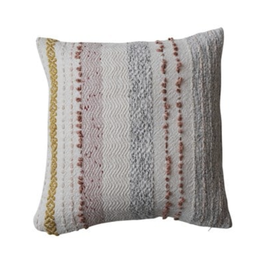 Creative Co-Op Rose Colored Embroidery Stripe Pillow