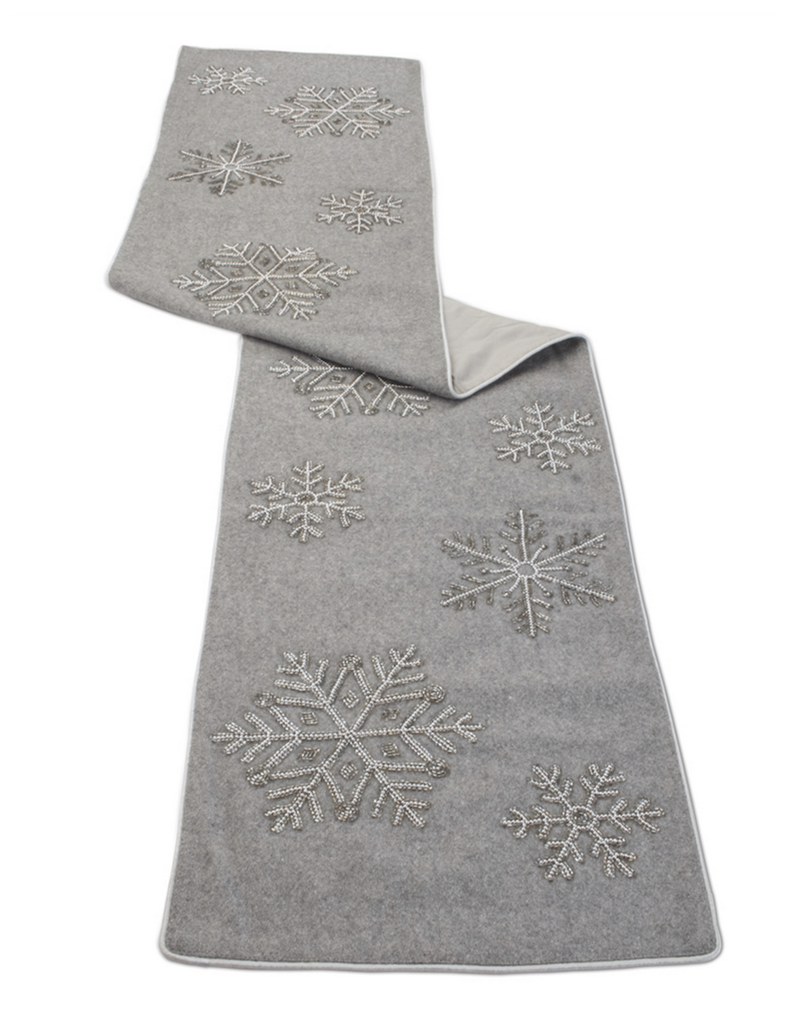 Melrose Hand Beaded Gray Snowflake Table Runner, 72"