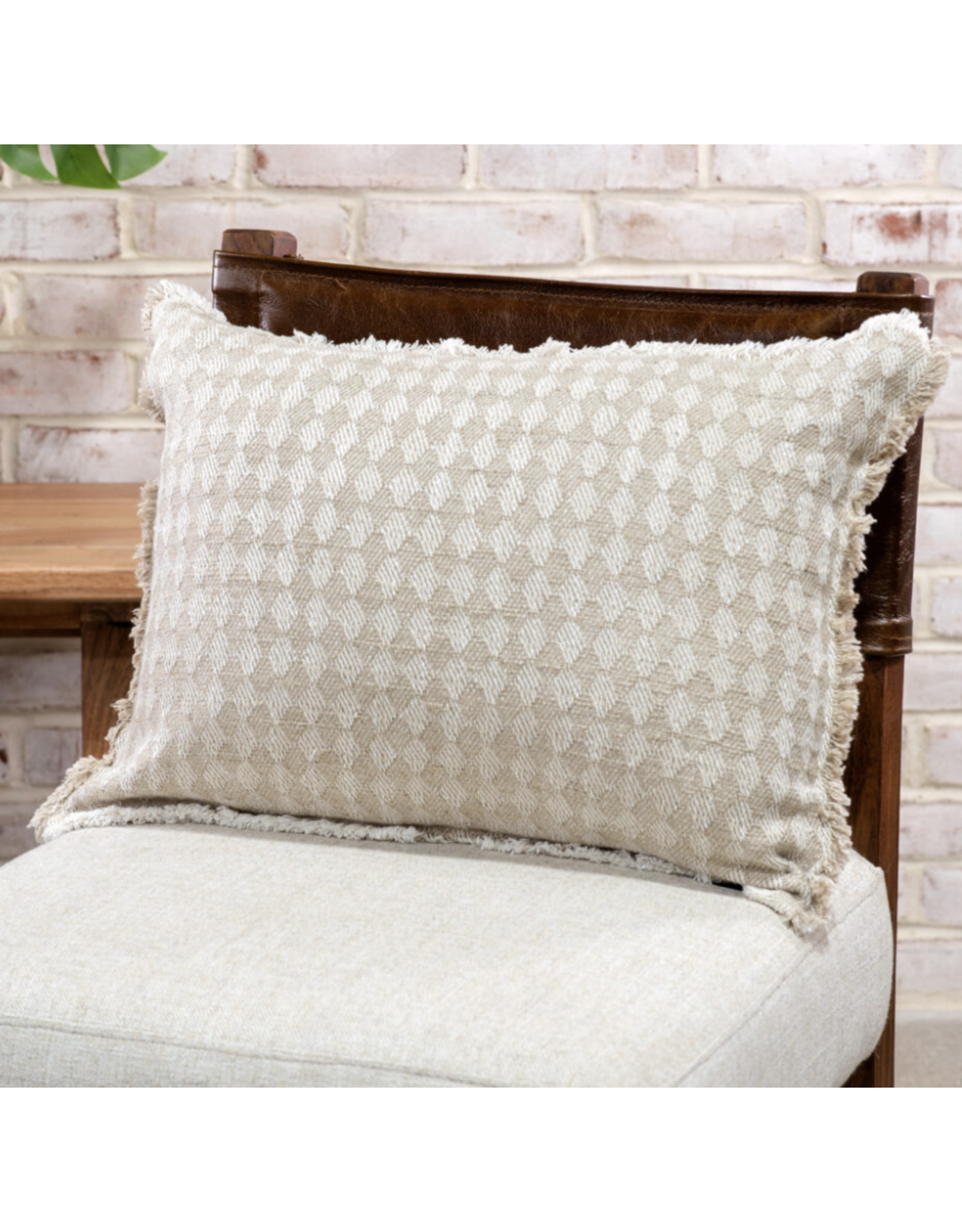 PD Home & Garden 14x20 Beige Diamond Fringe Pillow