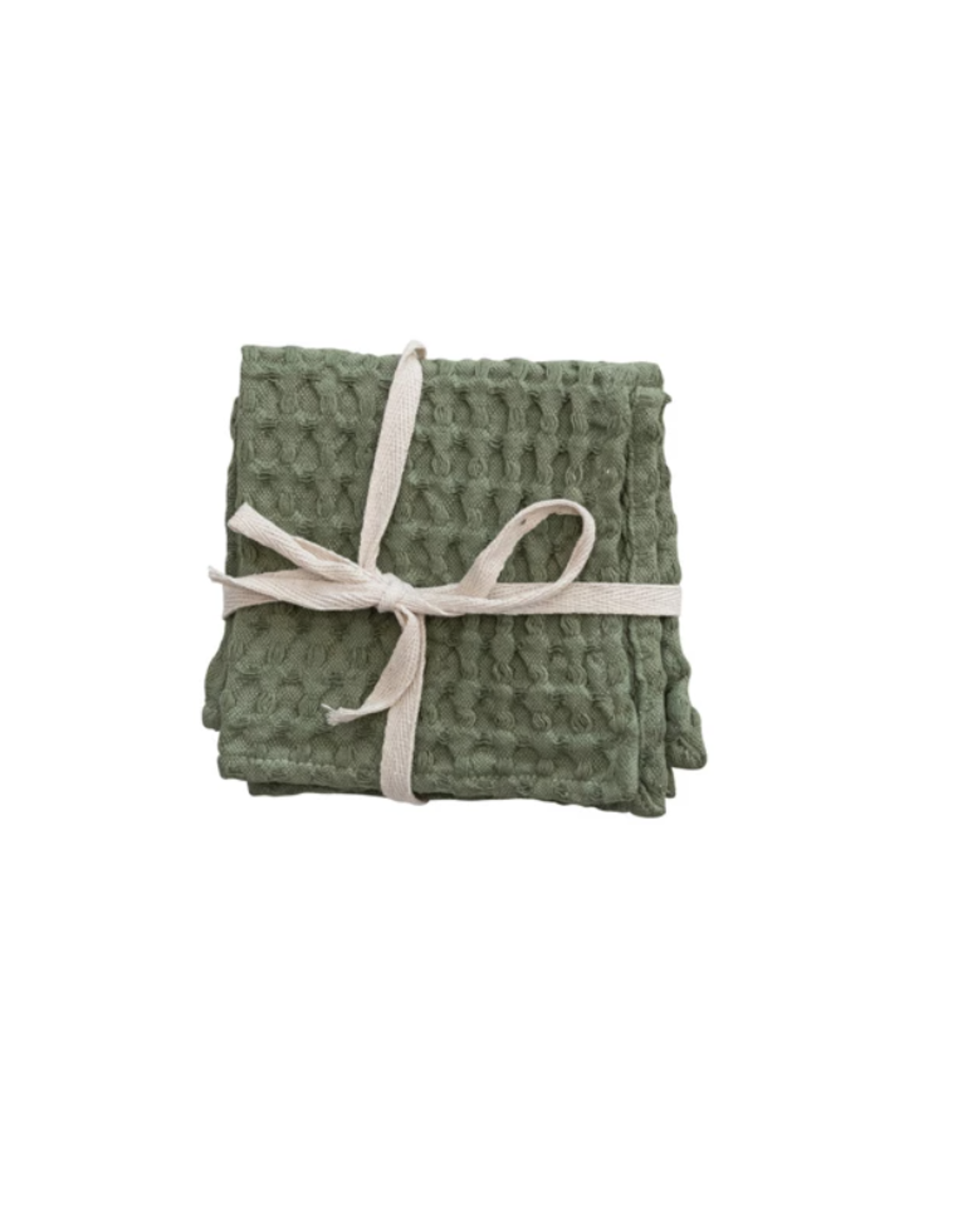 Bloomingville Stonewashed Cotton Waffle Weave Dish Cloths, Green, Set of 3
