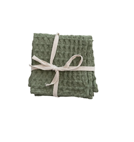 Bloomingville Stonewashed Cotton Waffle Weave Dish Cloths, Green, Set of 3
