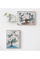 Creative Co-Op Canvas Wall Décor w/ Flowers in Vase