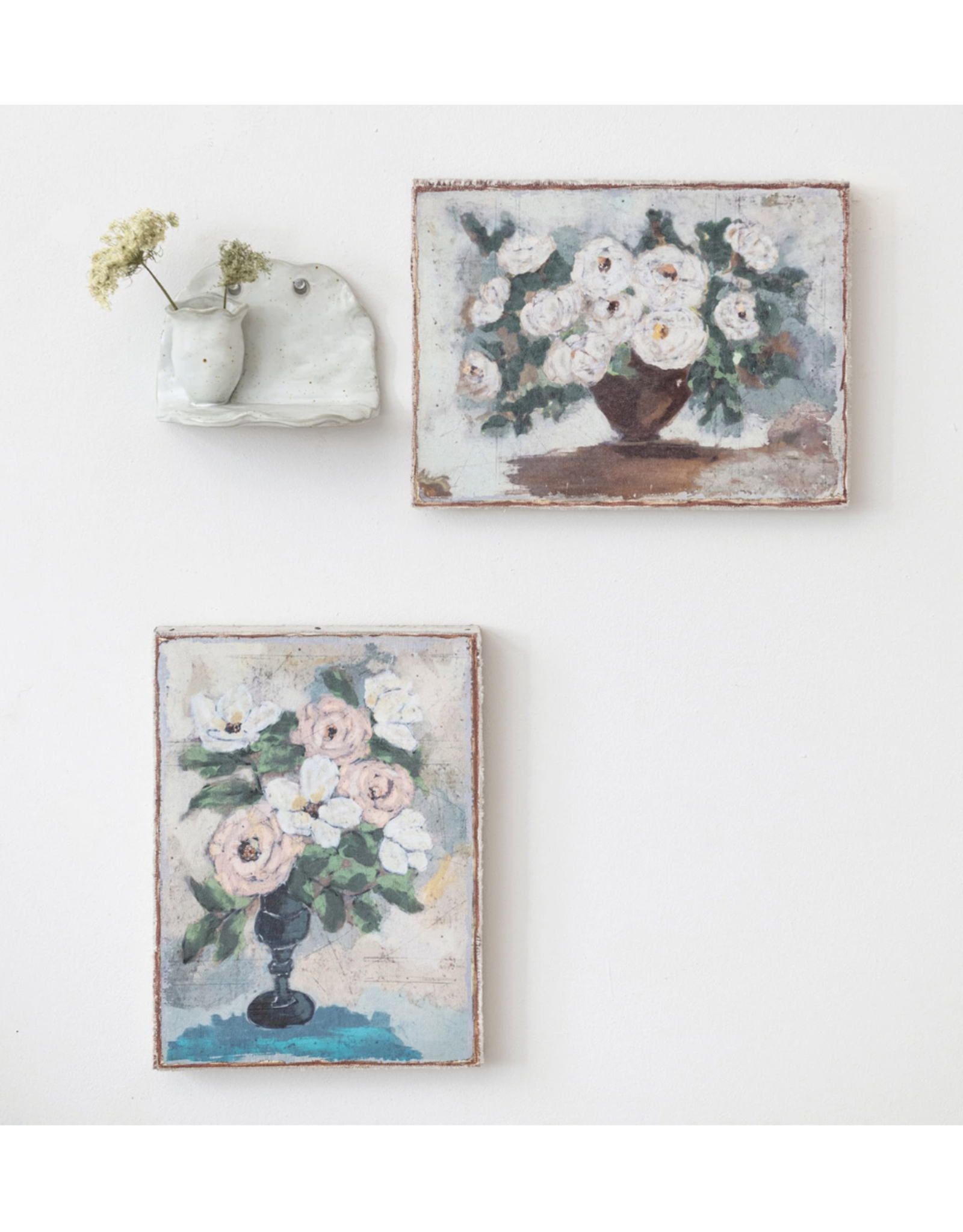 Creative Co-Op Canvas Wall Décor w/ Flowers in Vase