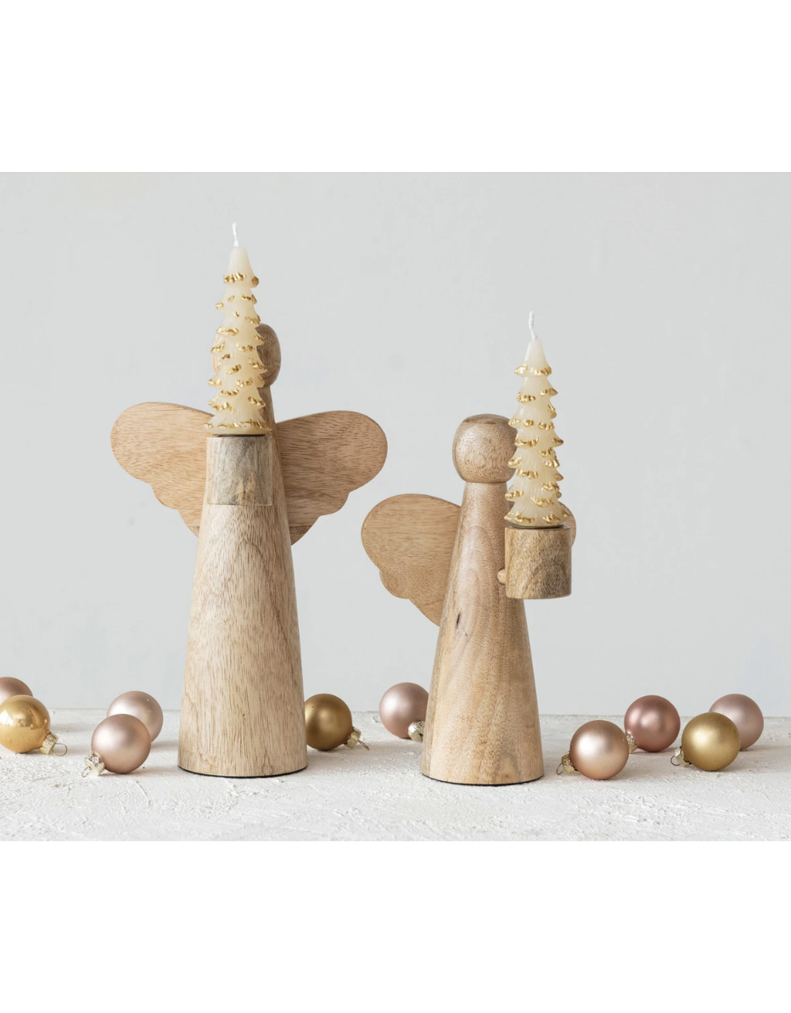 Creative Co-Op 10" Wood Angel Taper Holder