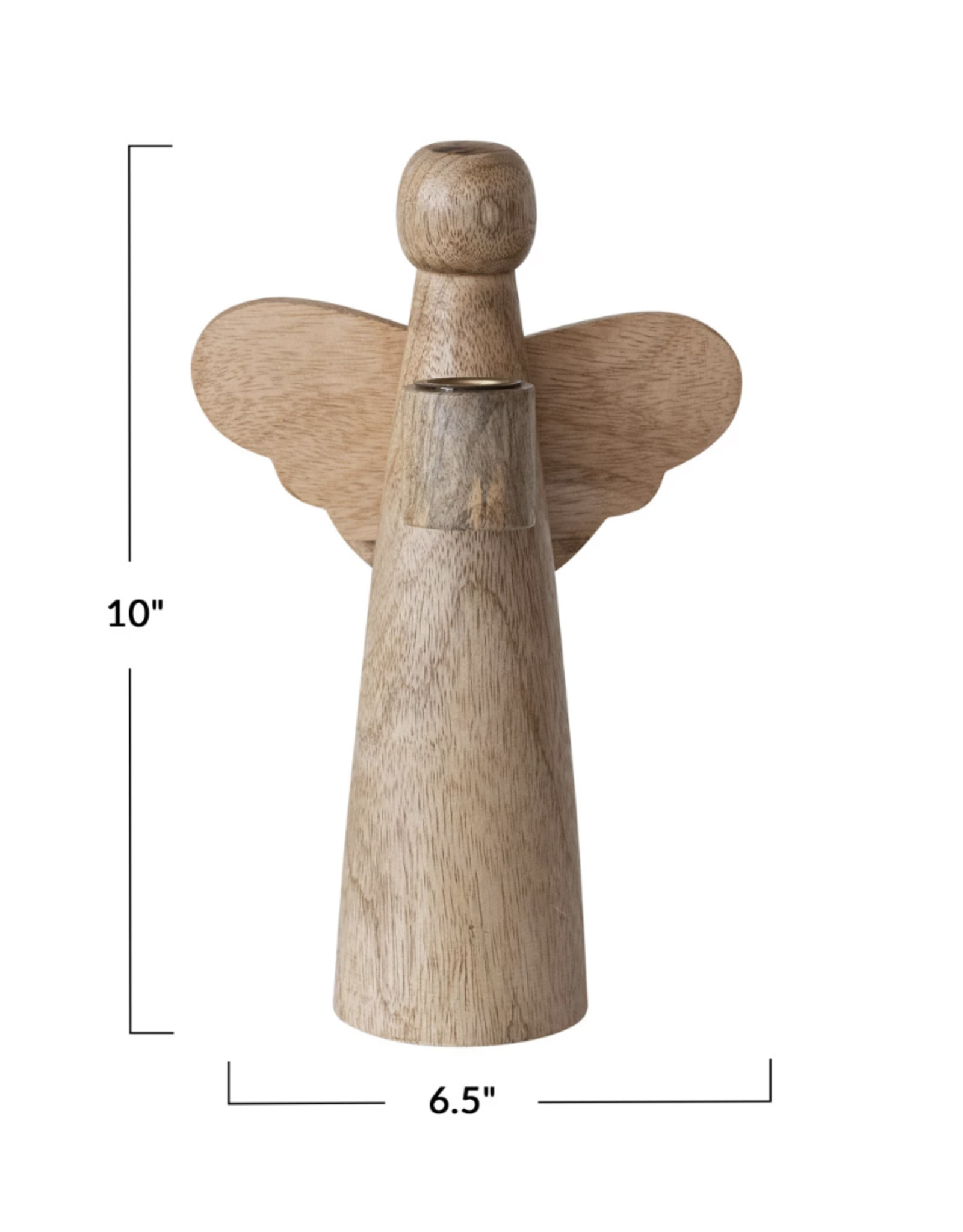 Creative Co-Op 10" Wood Angel Taper Holder