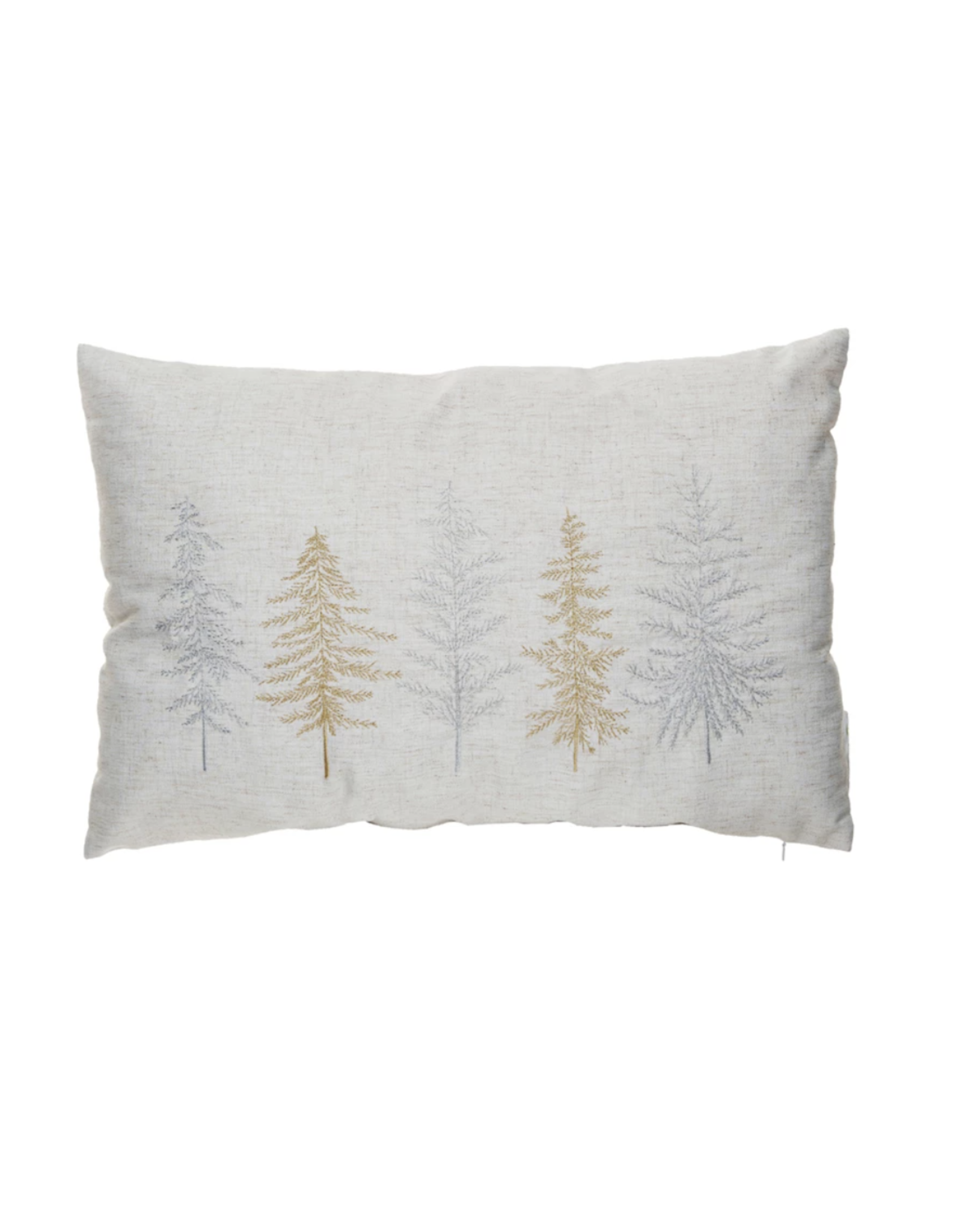 Creative Co-Op 22"L x 14"H Fabric Blend Lumbar Pillow w/ Embroidered Trees