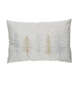 Creative Co-Op 22"L x 14"H Fabric Blend Lumbar Pillow w/ Embroidered Trees