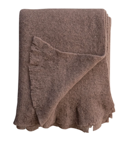 Creative Co-Op Brushed New Zealand Wool Throw w/ Ruffled Edge, Brown