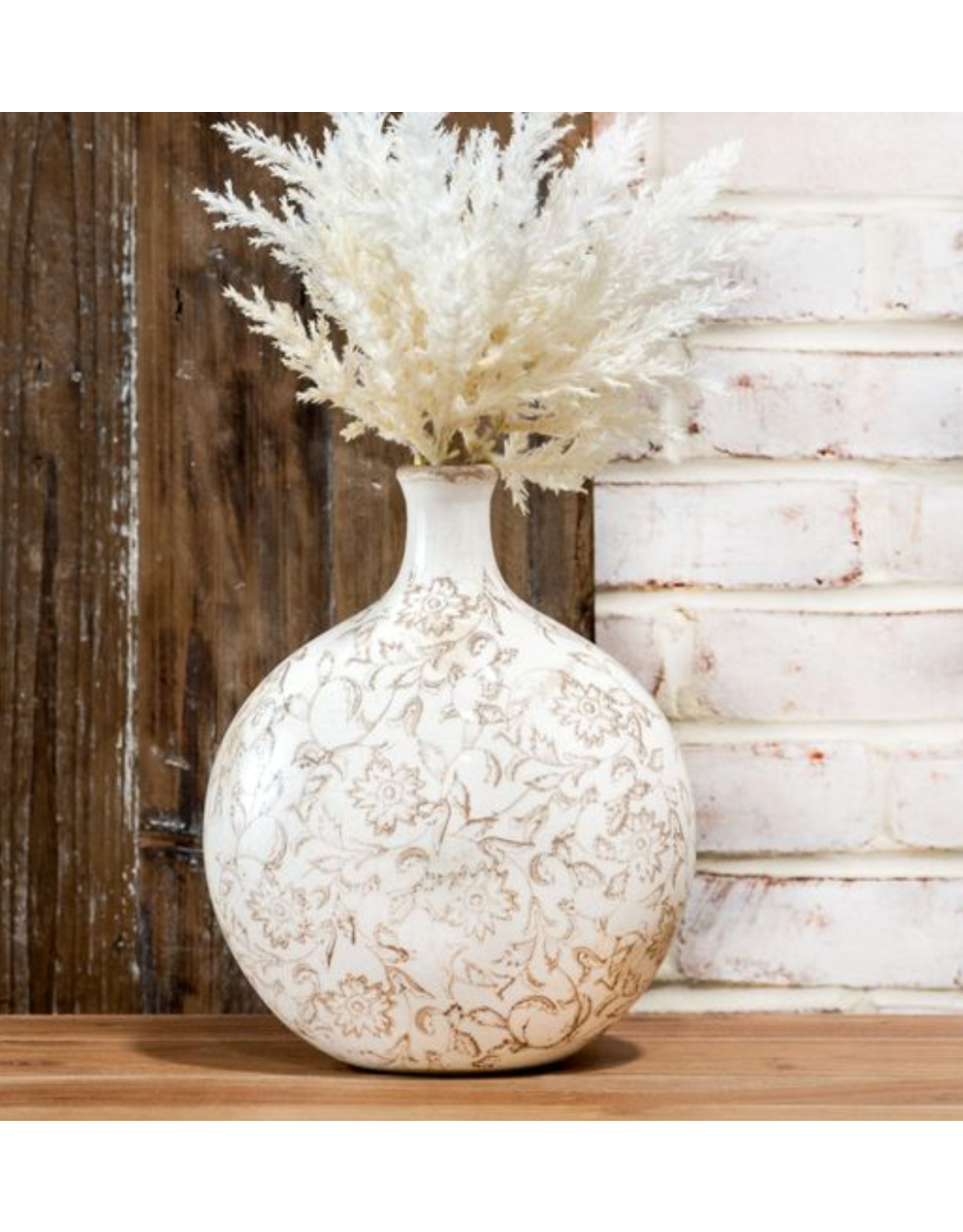 PD Home & Garden 10" Beige Slim Neck Heirloom Vase