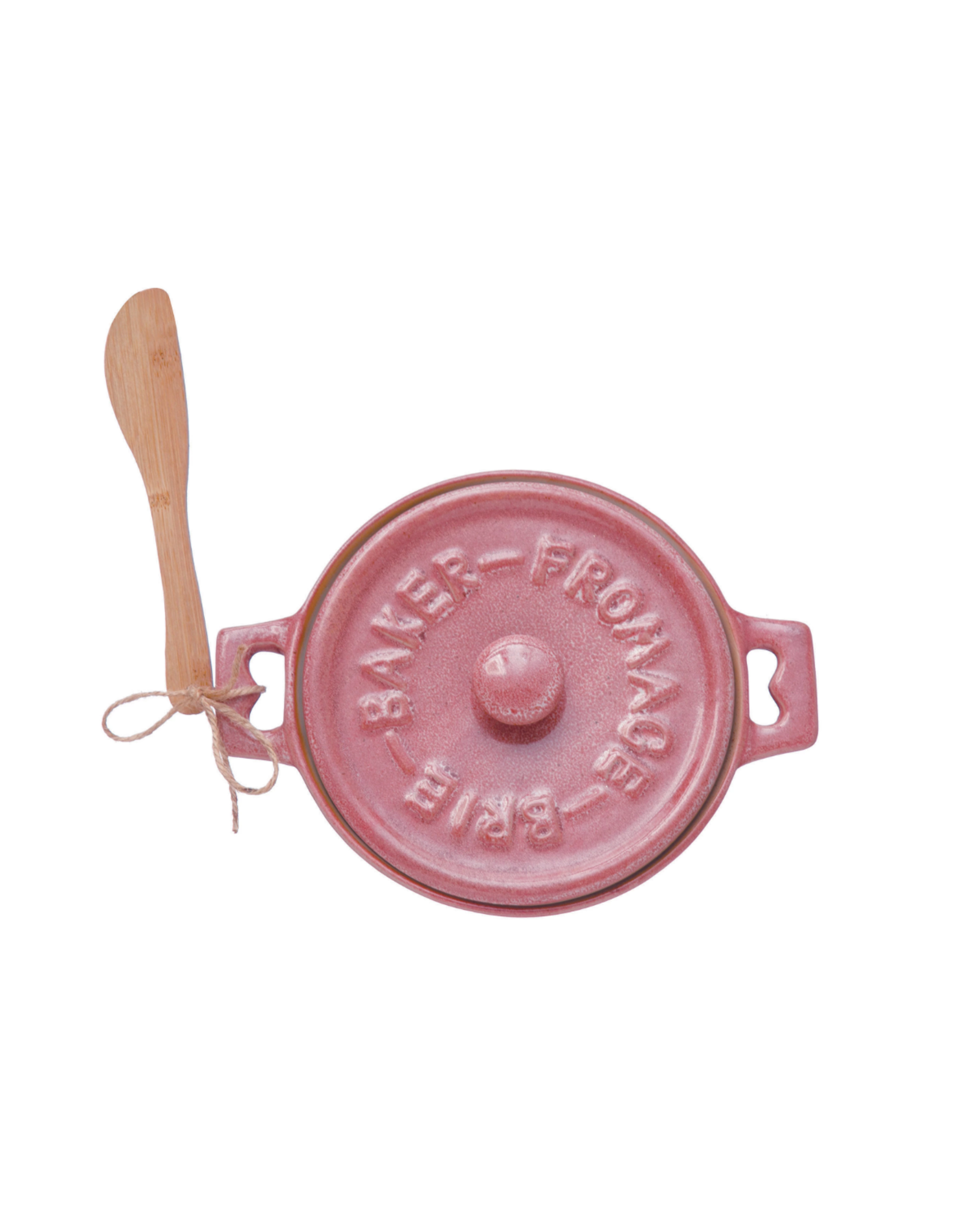 Creative Co-Op Brie Baker with Lid & Spreader Pink