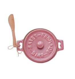Creative Co-Op Brie Baker with Lid & Spreader Pink