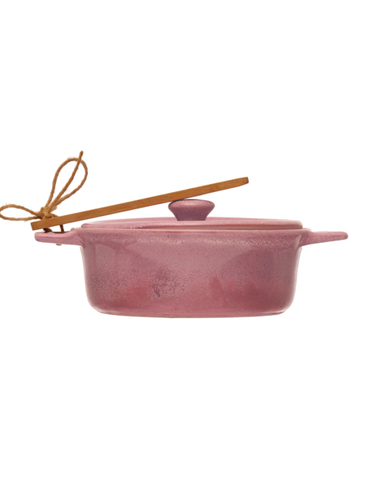 Creative Co-Op Brie Baker with Lid & Spreader Pink