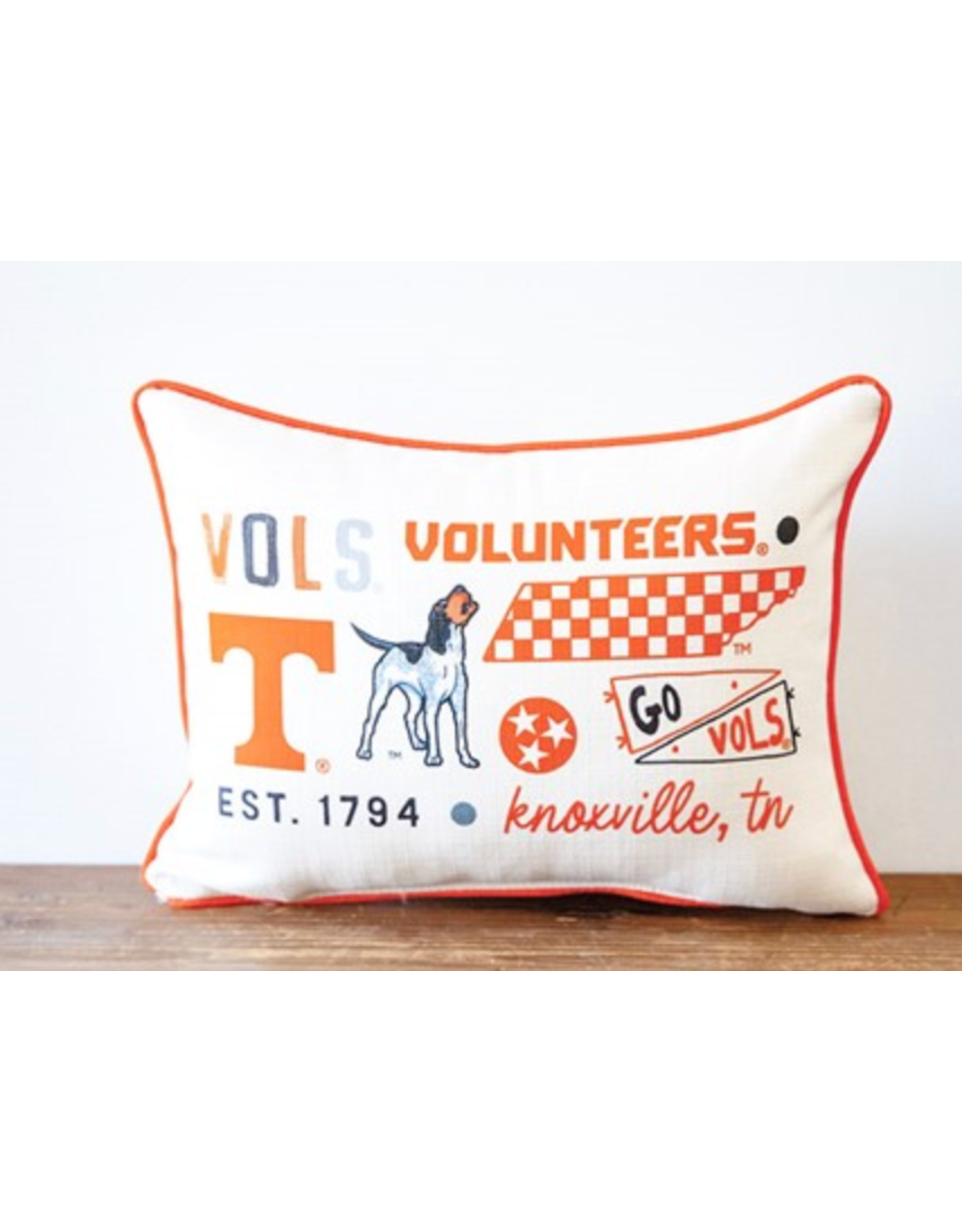 Little Birdie Tennessee Collegiate Cluster Pillow Reversible, with Orange Piping