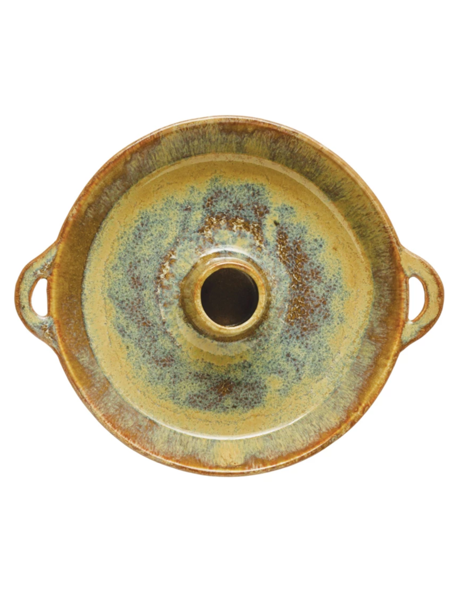 Creative Co-Op Glazed Stoneware Dish with Toothpick Holder