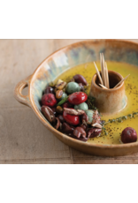 Creative Co-Op Glazed Stoneware Dish with Toothpick Holder