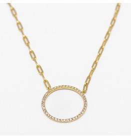 Meghan Browne 18K Paper Clip Necklace with Diamond Circle