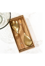 PD Home & Garden Wood and Hammered Brass Salad Server