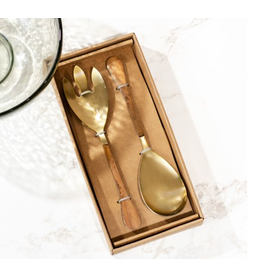 PD Home & Garden Wood and Hammered Brass Salad Server
