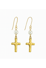 Maryna Faith & Grace Pearl Cross Earrings