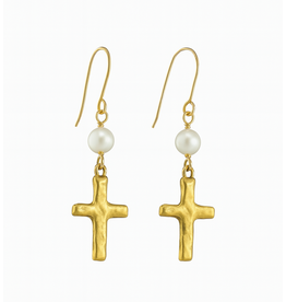 Maryna Faith & Grace Pearl Cross Earrings