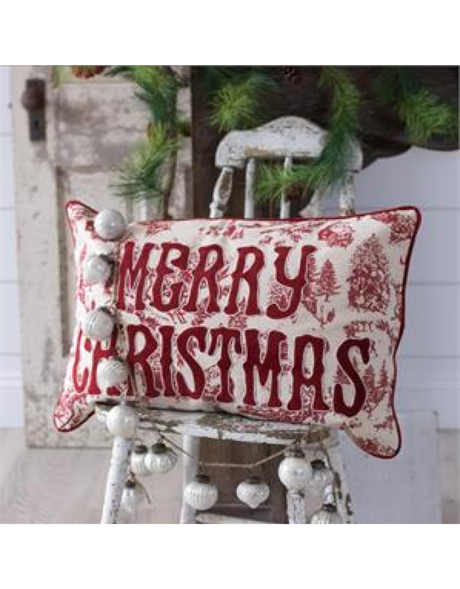 audreys Red Christmas Toile Pillow