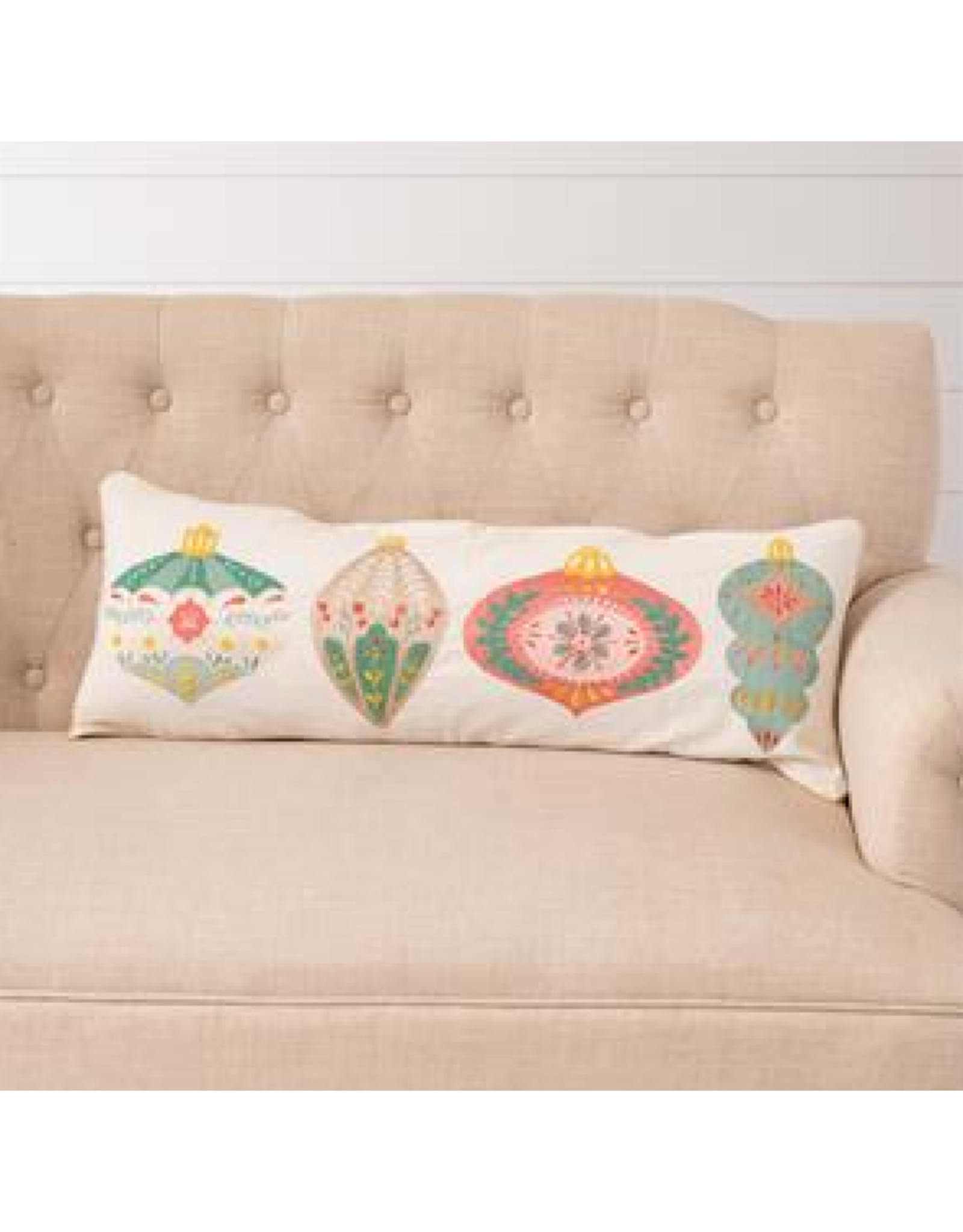 audreys Merry Ornaments Embroidered Lumbar Pillow
