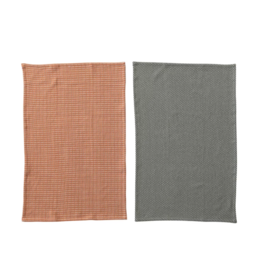 Creative Co-Op Orange & Charcoal Dobby Weave Tea Towel Set