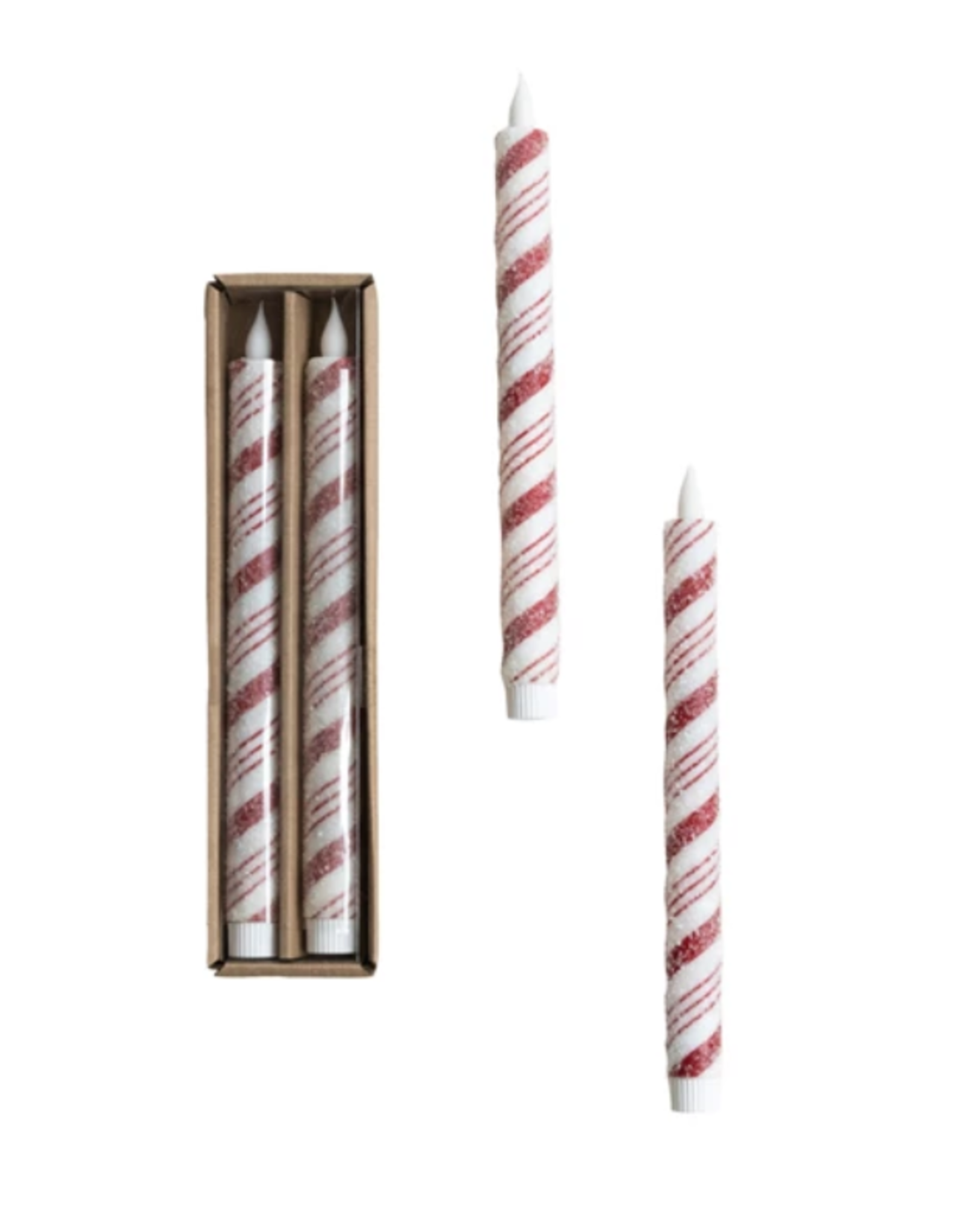 Creative Co-Op Candy Cane LED Taper Candles (Set of 2)