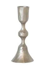 Creative Co-Op Hammered Silver Single-Bead Wide-Base Taper Candle Holder