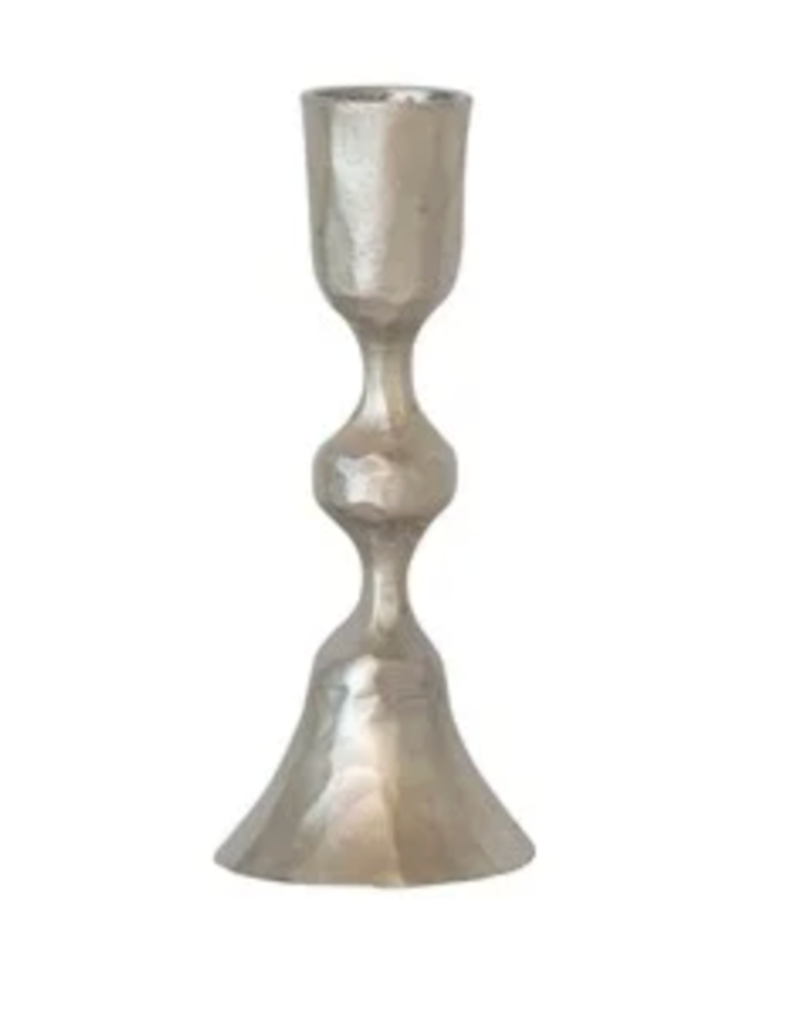 Creative Co-Op Hammered Silver Single-Bead Wide-Base Taper Candle Holder