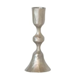 Creative Co-Op Hammered Silver Single-Bead Wide-Base Taper Candle Holder