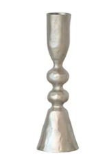 Creative Co-Op Hammered Silver Double-Bead Tall Taper Candle Holder