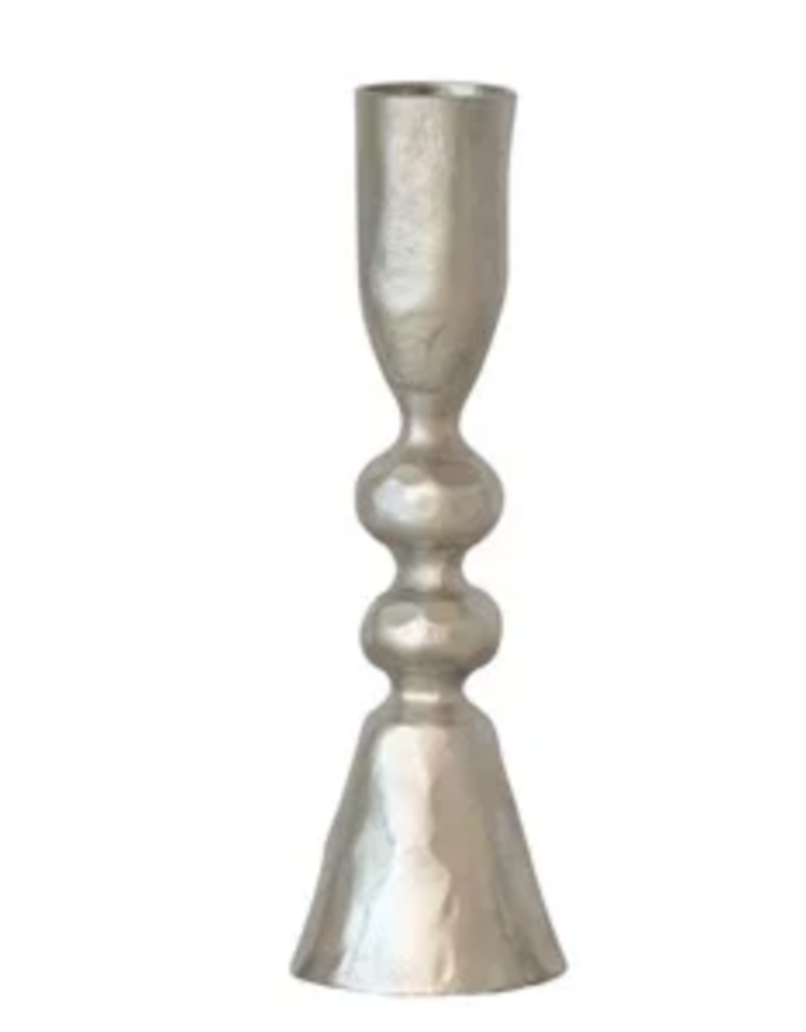 Creative Co-Op Hammered Silver Double-Bead Tall Taper Candle Holder