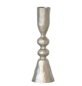 Creative Co-Op Hammered Silver Double-Bead Tall Taper Candle Holder