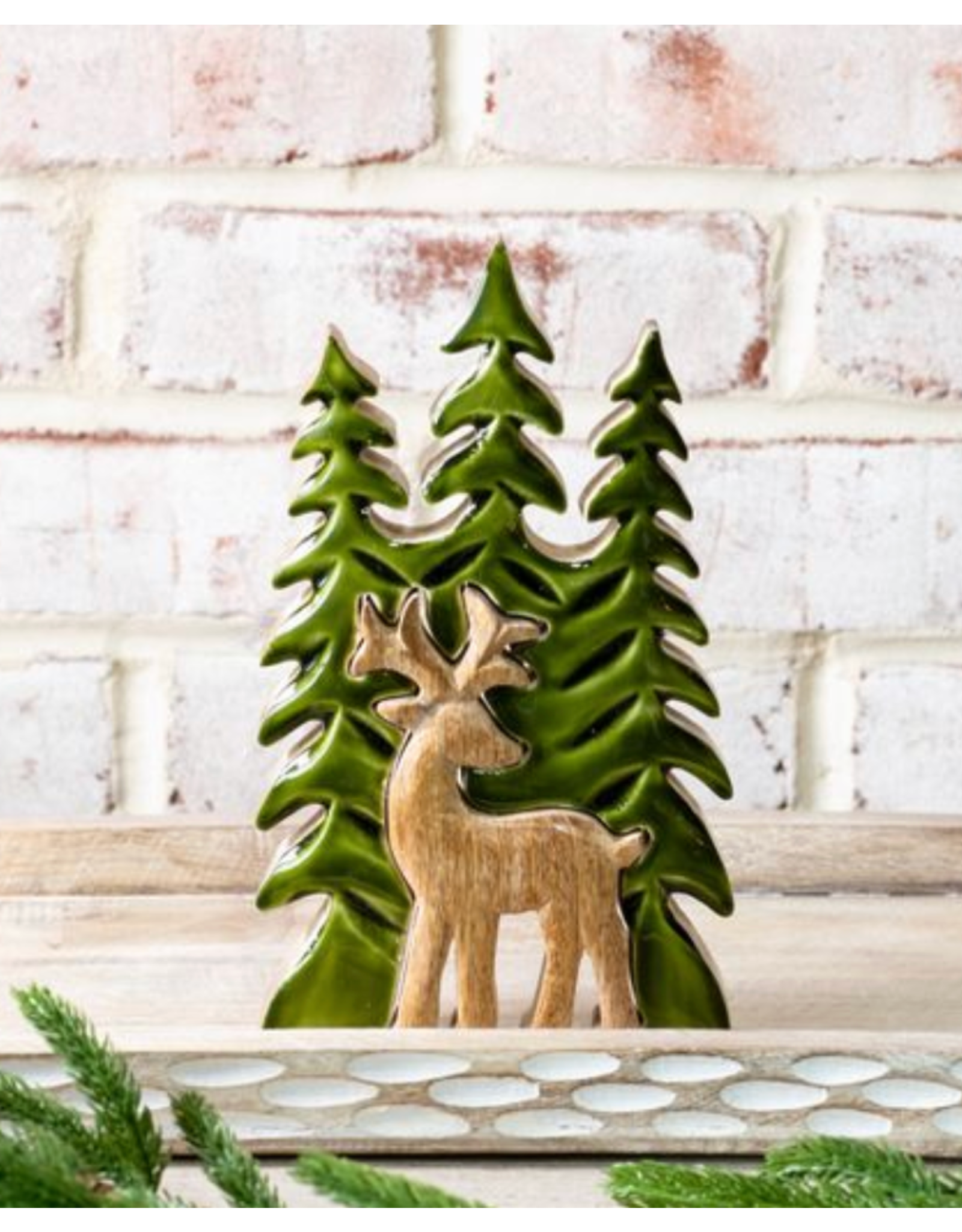 PD Home & Garden Green Wood Trees with Deer Cutout