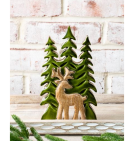 PD Home & Garden Green Wood Trees with Deer Cutout
