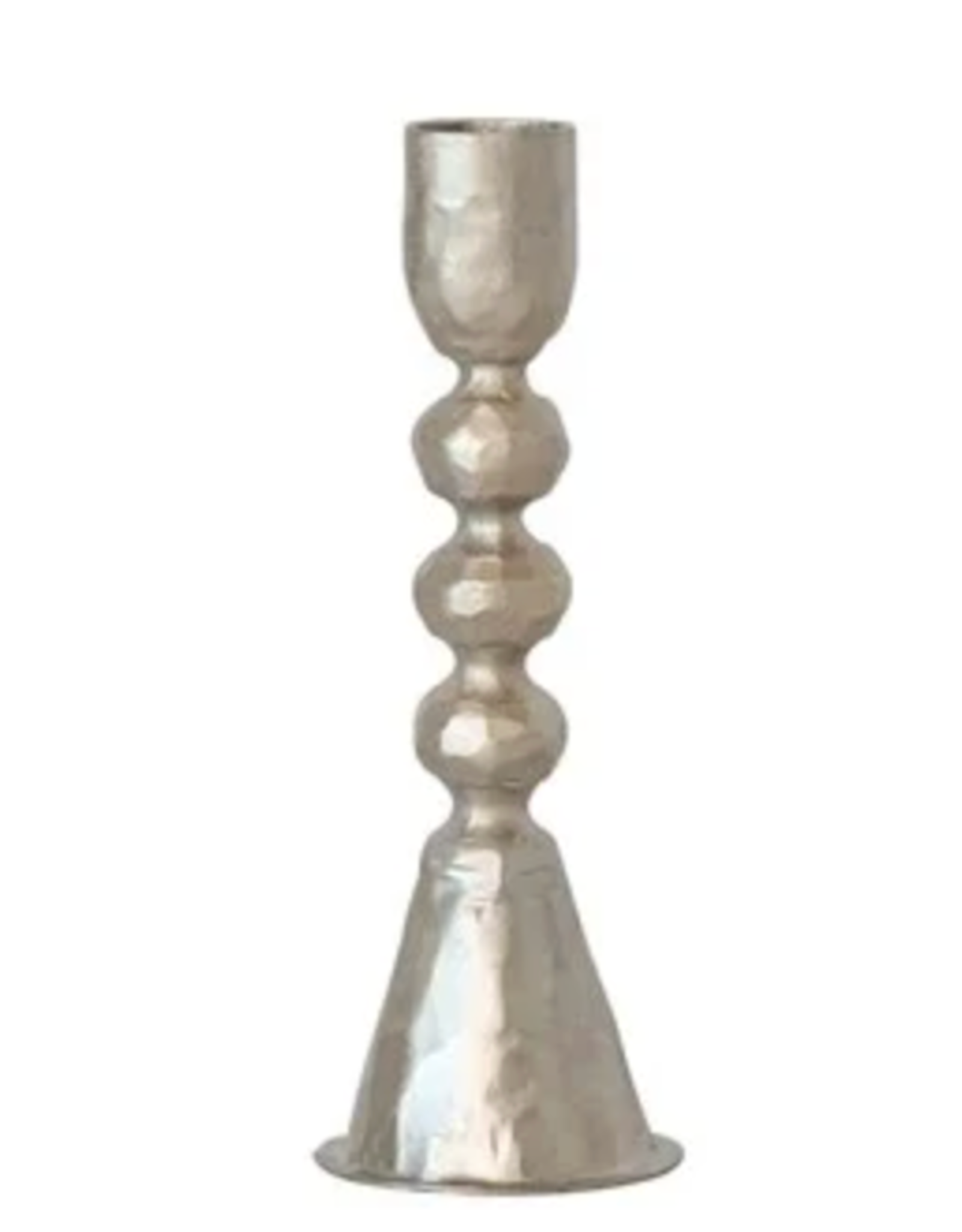 Creative Co-Op Hammered Silver Triple-Bead Taper Candle Holder