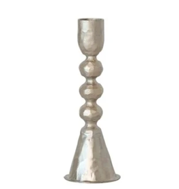 Creative Co-Op Hammered Silver Triple-Bead Taper Candle Holder