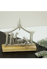 PD Home & Garden Natural Wood & Silver-Tone Nativity