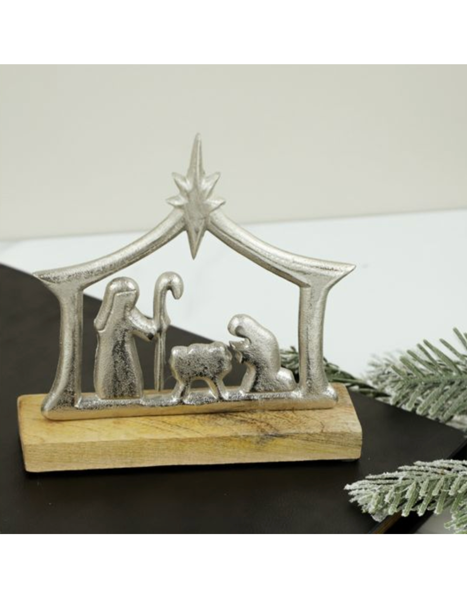 PD Home & Garden Natural Wood & Silver-Tone Nativity