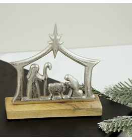 PD Home & Garden Natural Wood & Silver-Tone Nativity