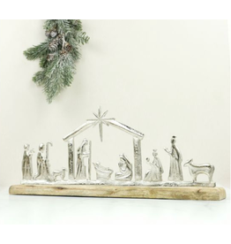 PD Home & Garden Natural Wood & Silver-Tone Nativity, 19.7"